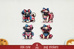 USA Patriotic pug printable stickers. Cricut PNG. Product Image 1