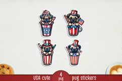 USA Patriotic pug printable stickers. Cricut PNG. Product Image 1