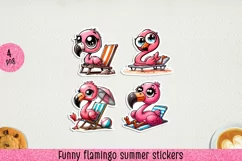 Funny flamingo summer printable stickers. PNG. Product Image 1