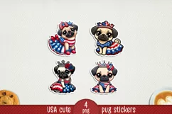 USA Patriotic pug printable stickers. Cricut PNG. Product Image 1