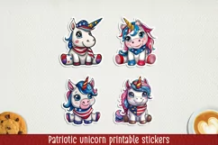 Patriotic unicorn printable stickers. Cricut PNG. Product Image 1