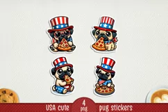 USA Patriotic pug printable stickers. Cricut PNG. Product Image 1