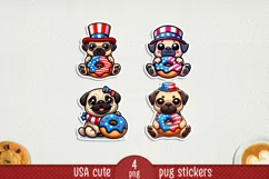 USA Patriotic pug printable stickers. Cricut PNG. Product Image 1