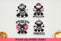 Princess pug printable stickers. PNG, JPG. Product Image 1