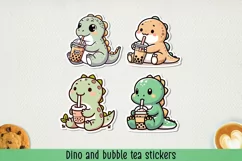 Dino and bubble tea stickers. PNG, JPG. Product Image 1