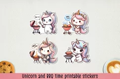 Cute unicorn and BBQ time printable stickers. PNG, JPG Product Image 1