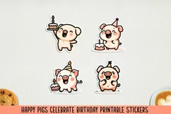 Happy pig celebrates birthday cricut stickers. PNG, JPG. Product Image 1