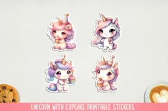 Unicorn with cupcake printable stickers. PNG, JPG. Product Image 1