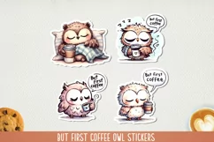 But first coffee owl stickers, JPG, PNG. Product Image 1