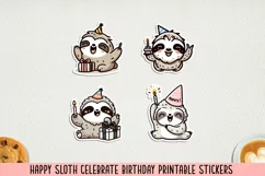 Happy sloth celebrate birthday cricut stickers. PNG, JPG. Product Image 1