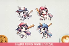 Baseball unicorn printable stickers. PNG, JPG. Product Image 1