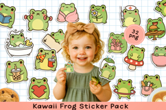 Cute kawaii frog printable stickers. PNG. Product Image 1