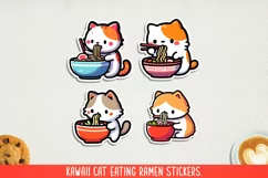 Kawaii cat eating ramen stickers. JPG, PNG. Product Image 1