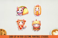 Chibi cat in food costume printable stickers. JPG, Product Image 1