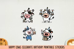 Happy cow celebrates birthday cricut stickers. PNG, JPG. Product Image 1