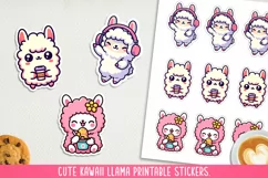 Cute Kawaii llama printable stickers. PNG, JPG. Product Image 1