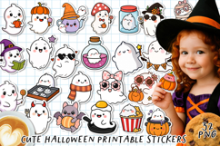 Cute Halloween Ghost Stickers | Printable Kawaii Spooky PNG Product Image 1