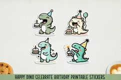 Happy dino celebrate birthday cricut stickers. PNG, JPG. Product Image 1