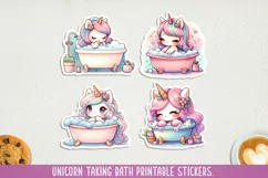 Unicorn taking bath printable stickers. PNG, JPG. Product Image 1