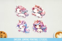 Unicorn jumping printable stickers. PNG, JPG. Product Image 1