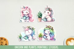 Unicorn with plants printable stickers. PNG, JPG. Product Image 1