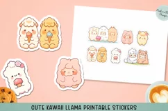 Cute Kawaii llama printable stickers. PNG, JPG. Product Image 1