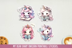 My dear diary unicorn printable stickers. PNG, JPG. Product Image 1