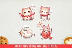 Chibi kittens in love printable stickers. JPG, PNG. Product Image 1