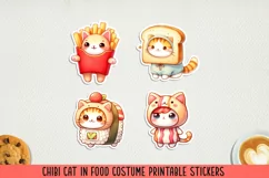 Chibi cat in food costume printable stickers. JPG, Product Image 1