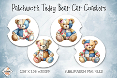 Patchwork Teddy Bear Car Coasters | Sublimation Designs Product Image 1