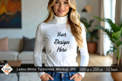 Ladies White Turtleneck Mock Up Photo JPG | Background Product Image 1