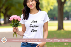 Ladies Valentine's White T shirt mockup jpg Product Image 1