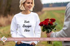 Ladies Valentine's White Sweatshirt mockup jpg Product Image 1
