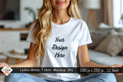 Ladies White T shirt Mock Up Photo JPG | Background Product Image 1