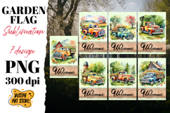 Spring garden flag. Watercolor truck sublimation bundle Product Image 1