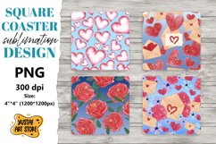 Valentine square coaster design. 4 Love sublimation coaster Product Image 1