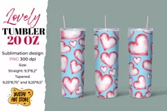 Lovely tumbler 20 oz sublimation design. Watercolor hearts Product Image 1
