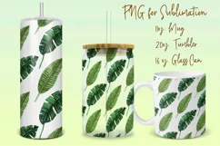 Tropical leaves tumbler, mug, libbey can sublimation png Product Image 1
