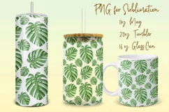 Tropical monstera tumbler, mug, libbey can sublimation png Product Image 1