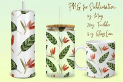 Tropical leaves tumbler, mug, libbey can sublimation png Product Image 1