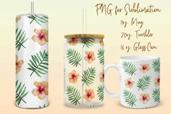 Tropical flowers tumbler, mug, libbey can sublimation png Product Image 1