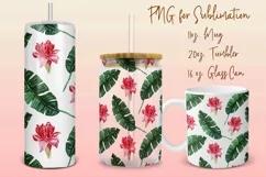 Tropical flowers tumbler, mug, libbey can sublimation png Product Image 1
