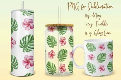 Tropical flowers tumbler, mug, libbey can sublimation png Product Image 1
