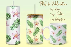 Tropical flowers tumbler, mug, libbey can sublimation png Product Image 1
