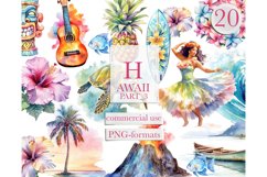 Watercolor Hawaii png, Luau clipart,Hawaii surfing Product Image 1