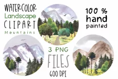 Watercolor mountain landscape clipart. Sublimation PNG fores Product Image 1