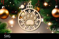 Christmas Ornaments SVG, pet paw snowflake ornament svg. Product Image 1