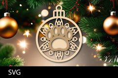 Christmas Ornaments SVG, pet paw snowflake ornament svg. Product Image 1