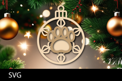 Christmas Ornaments SVG, pet paw snowflake ornament svg. Product Image 1