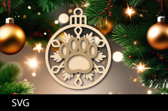 Christmas Ornaments SVG, pet paw snowflake ornament svg. Product Image 1